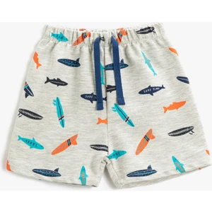 Balık Baskılı Şort Beli Bağlamalı