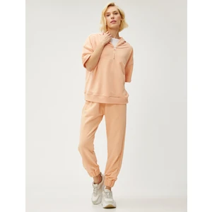Kapüşonlu Sweatshirt Kısa Kollu Yarım Fermuarlı