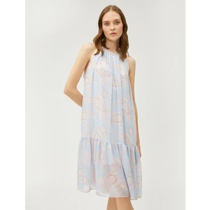 Çiçekli Midi Boy Elbise Halter Yaka