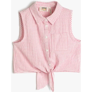 Crop Kolsuz Gömlek Belden Bağlamalı Pötikareli10