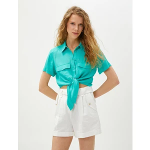 Bağlamalı Gömlek Cepli Kısa Kollu