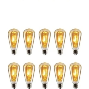 ST64 Flamanlı Rustik 6W Led Ampul 10'lu Dekoratif Vintage Aydınlatma
