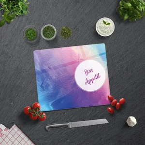 Bon Appetit | Renkli Tuval | Cam Kesme Tahtası - Cam Kesme Tablası | 29cm x 34cm