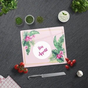 Bon Appetit | Tropik Flamingo | Cam Kesme Tahtası - Cam Kesme Tablası | 29cm x 34cm