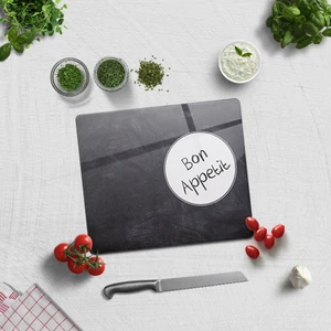 Bon Appetit | Karatahta Görünümlü | Cam Kesme Tahtası - Cam Kesme Tablasıı | 29cm x 34cm