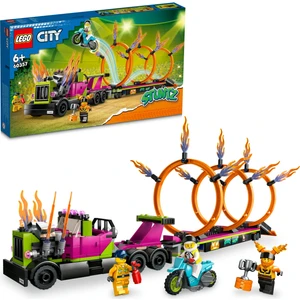 City Gösteri Kamyonu ve Ateş Çemberi Yarışması 60357 - 6 Yaş ve Üzeri Çocuklar için Motosikletli Minifigür İçeren Yaratıcı Oyuncak Yapım Seti (479 Parça)