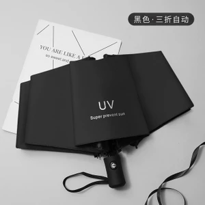 Mini Otomatik Uv Şemsiye 8 Kemikler 2023 Yaratıcı Güneş Koruyucu Vinil Koruma Şemsiye Kadınlar Için Renkli Üç Katlı Plaj Şemsiyesi (Yurt Dışından)