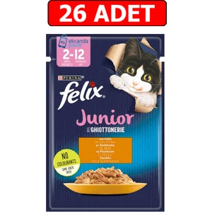 Felix Tavuklu Junior Yavru Kedi Islak Maması 85GR x 26 Adet Kedi Yaş Mama Kedi Pouch Konserve