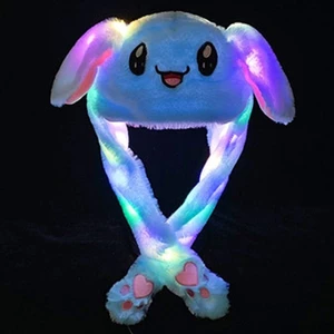 Lucky Power Mavi Kulakları Hareketli Işıklı Tavşan Şapka Peluş Oyun Arkadaşı 3 Modlu LED (Yurt Dışından)