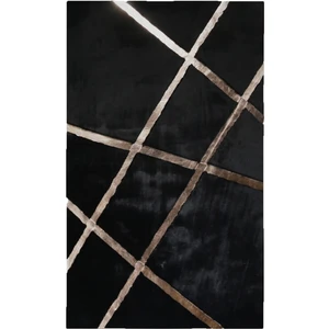 Bronz Varaklı Siyah Peluş Halı 120 x 180 cm