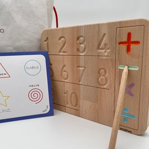 Montessori Eğitici Ahşap Oyuncak – Çift Taraflı Sayı ve Geometrik Şekilleri Öğrenme Tahtası
