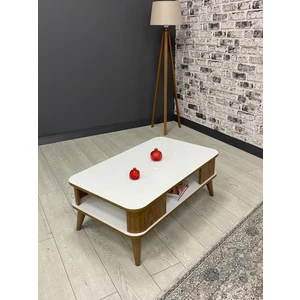 Kumsal Oval Kenar 100* 60 Orta Sehpa Beyaz-Ceviz