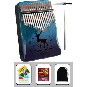 KLX-510 Hakiki Ağaç Geyik Desekli Kalimba 17 Tuşlu Full Set