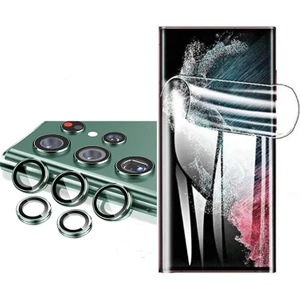 Samsung Galaxy S23 Ultra Kamera Lens Koruyucu Yeşil + Ekran Koruyucu Ped