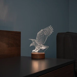 By Lamp Kartal Figürlü Dekoratif Hediye Led Masa Lambası | 7 Işık Rengi | Ahşap Taban