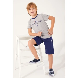 U.S. Polo Assn. Light Coffee Written Gri Melanj Erkek Çocuk Bermuda Takım