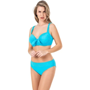 Kadın Fiyonk ve Taş Detaylı Büyük Beden Mavi Bikini Takımı