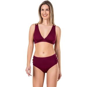 Kadın Yüksel Bel Düğme Aksesuarlı Bordo Bikini Takımı