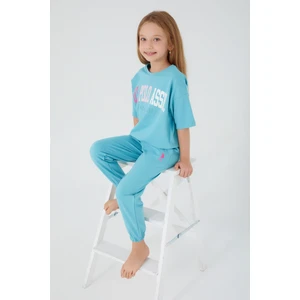 U.S. Polo Assn.  Sea Blue Turkuaz Kız Çocuk Kısa Kol Pijama Takım