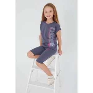 U.S. Polo Assn. Navy Blue Written Mor Kız Çocuk Tayt Takım