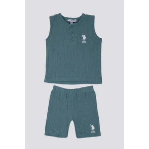 U.S. Polo Assn. Blue Yeşil Bebek Sıfır Kol T-shirt Takım