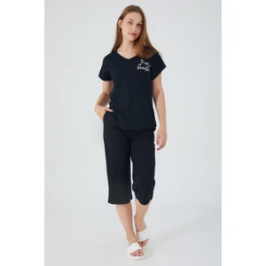 2472 Just Breathe Siyah Kadın Kısa Kol Pijama Takım