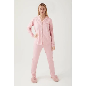 Pıercardın Bayan Yetişkin Gömlek Pijama Takımı Gül Kurusu