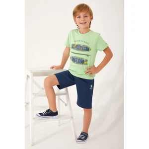 U.S. Polo Assn. Shaped Writing Detail Parlak Yeşil Erkek Çocuk Bermuda Takım