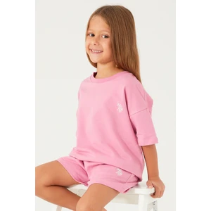 U.S. Polo Assn. Plain Open Naive Toz Pembe Kız Çocuk Şort Takım