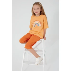 U.S. Polo Assn. Inclined Writings Toz Sarı Kız Çocuk Kapri Takım