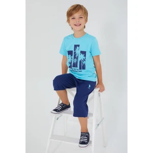U.S. Polo Assn. Palm Pattern Mavi Erkek Çocuk Kapri Takım
