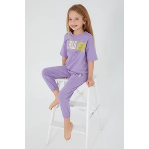 U.S. Polo Assn.  Sea Blue Kırık Beyaz Kız Çocuk Kısa Kol Pijama Takım