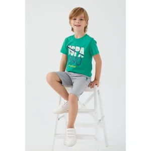 U.S. Polo Assn. Palm Leaf Detail Çam Yeşili Erkek Çocuk Bermuda Takım