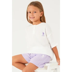 U.S. Polo Assn. Tiny Line Detail Beyaz Kız Çocuk Şort Takım