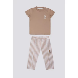 U.S. Polo Assn. Delicate Light Texture Açık Kahverengi Bebek T-shirt Takım