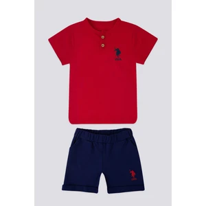 U.S. Polo Assn. With Button Motif Kırmızı Bebek T-shirt Takım