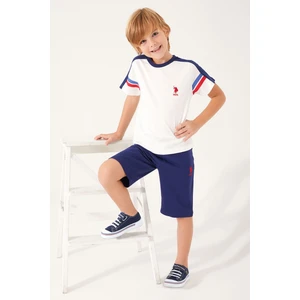 U.S. Polo Assn. Coffee With White Stripe Krem Erkek Çocuk Bermuda Takım
