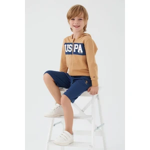 U.S. Polo Assn. Zipper Detail Camel Kahverengi Erkek Çocuk Bermuda Takım