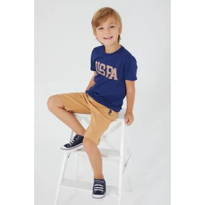 U.S. Polo Assn. Small Writing Pattern Mavi Erkek Çocuk Bermuda Takım