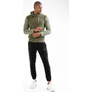 Haki Regular Fit Düz Pamuklu Kapüşonlu Fermuarlı Lastik Paça Erkek Eşofman Takımı - XA0466