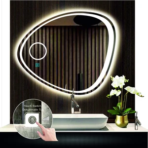 70 cm Çapında Dokunmatik Ledli Makyaj Aynalı Asimetrik Banyo Aynası Dekoratif LED Işıklı Yatay Ayna