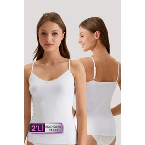 Pierre Cardin Beyaz 2'li  Ekonomik Paket 1024 İnce Askılı Dantelli Basic Pamuklu Atlet