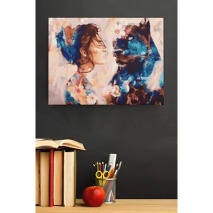 Kadın ve Panter Sevgisi Sayılarla Boyama Seti Kasnaklı 40 x 50 cm