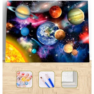 Uzay ve Gezegenler Sayılarla Boyama Seti Kasnaklı 40 x 50 cm