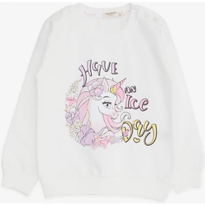 Kız Çocuk Sweatshirt Unicorn Baskılı 2-6 Yaş, Beyaz