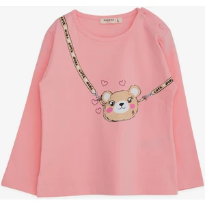 Kız Çocuk Uzun Kollu Tişört Sevimli Aycık Baskılı 2-6 Yaş, Pembe