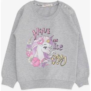 Kız Çocuk Sweatshirt Unicorn Baskılı 2-6 Yaş, Gri Melanj