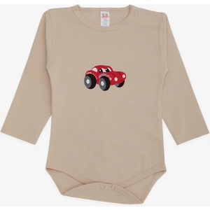 Erkek Bebek Çıtçıtlı Body Araba Baskılı 9 Ay-3 Yaş, Bej
