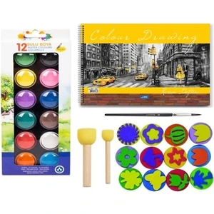 Sulu Boya Baskı Seti Ponpon Fırçalı 25 x 35 cm Resim Defterli