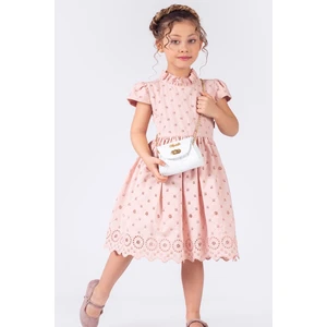 Kısa Kollu Fisto Kumaş Çantalı Kız Çocuk Elbisesi10